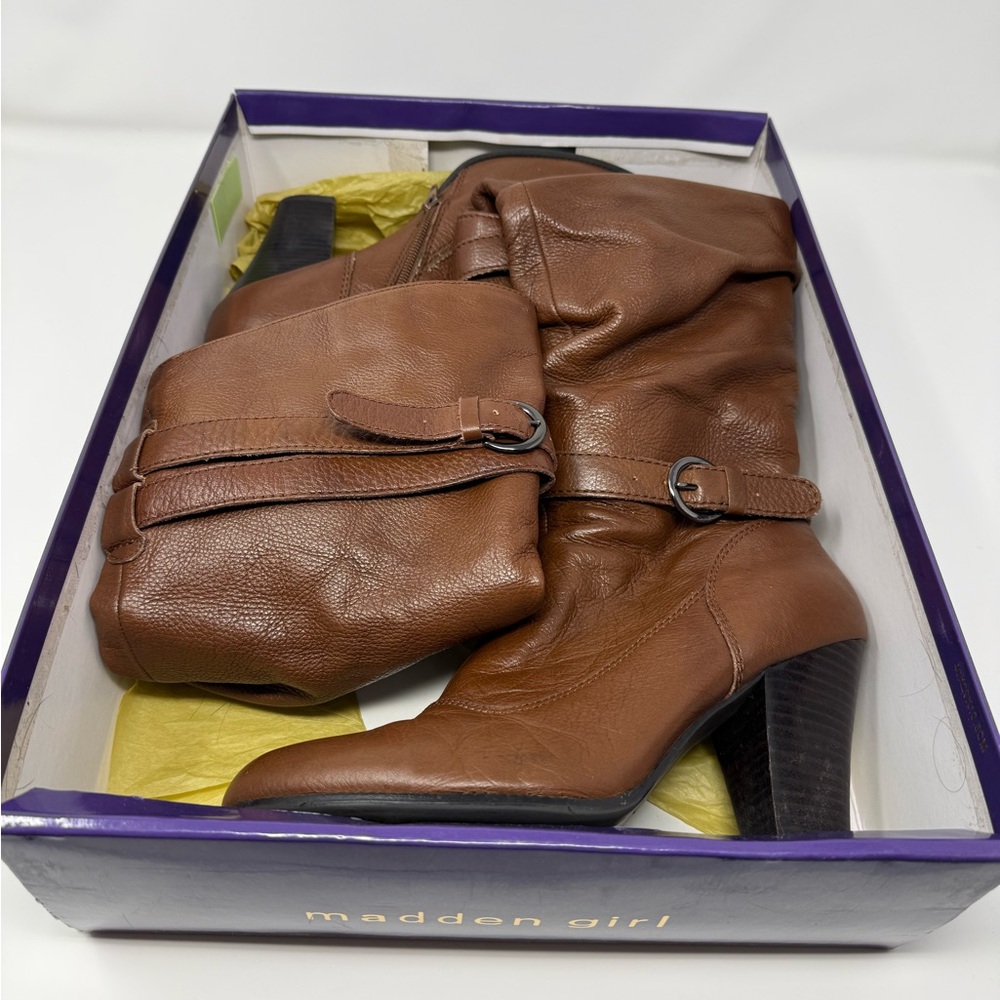 Madden Girl Brown Slouchy Heeled Boots Size 8 - Picture 12 of 13